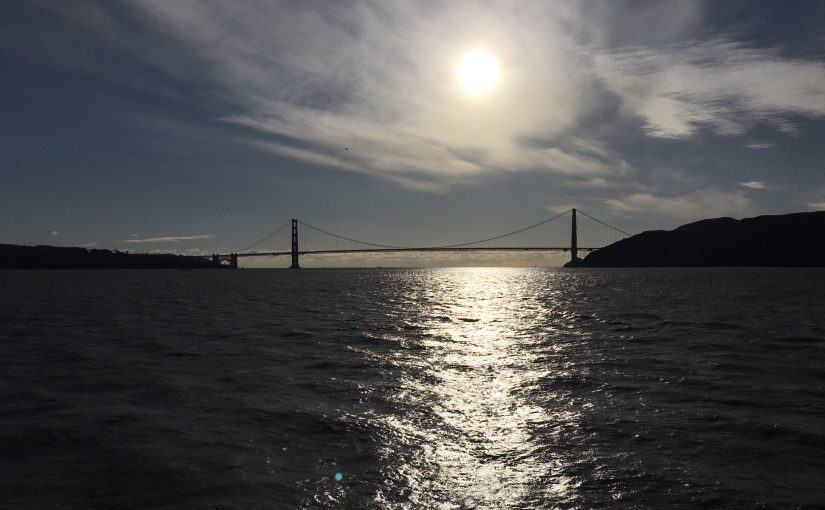 Looking westward at sunset floating on SF Bay … good to be back!